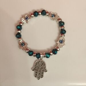 Evil Eye Hamsa Crystal Beaded Fatima Hand Bracelet Blue Turkish Lucky Jewelry